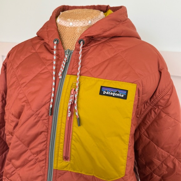 Patagonia Diamond Quilted Bomber Hoody Women’s Large Orange Rust Outdoor Rare - Picture 3 of 14
